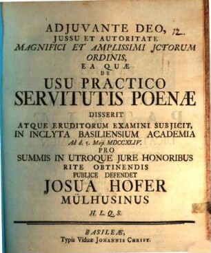Ea quae de usu practico servitutis poenae disserit