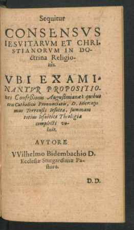 Sequitur Consensus Jesuitarum Et Christianorum In Doctrina Religionis