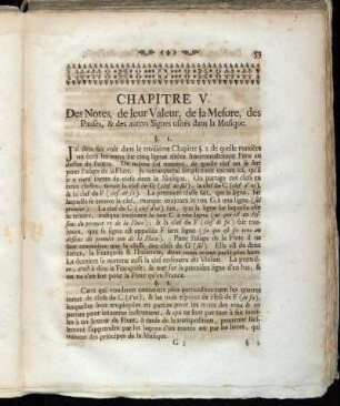 Chapitre V. Des Notes, de leur Valeur, de la Mesure, des Pauses, & des autres Signes usités dans la Musique.