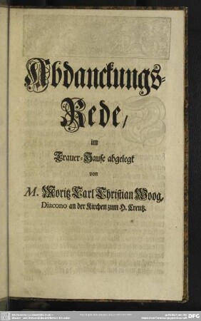 Abdanckungs-Rede, im Trauer-Hause abgelegt