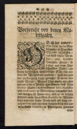 Vorbericht von denen Madrigalen