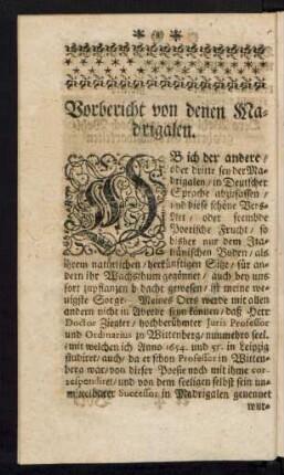 Vorbericht von denen Madrigalen