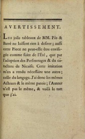 La Soirée D'Été : Divertissement En Un Acte En Vaudevilles. Représenté par les Comédiens Italiens du Roi, le Février 1782