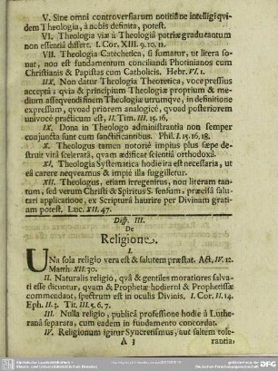 Disp. III. De Religione