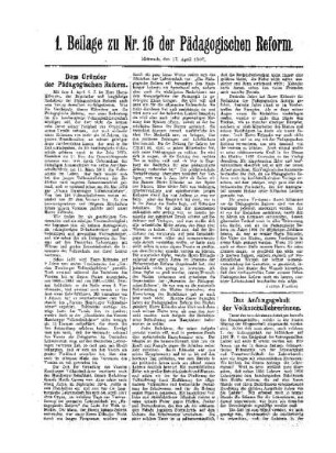 Dem Gründer der Pädagogischen Reform : 1. Beilage zu Nr. 16 der Pädagogischen Reform