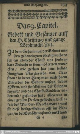 Das 9. Capitel. Gebett und Gesänger auff den H. Christtag, und gantze Weyhnacht-Zeit