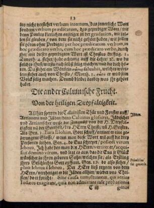Die ander Calvinische Frucht. Von der heiligen Dreyfaltigkeit.