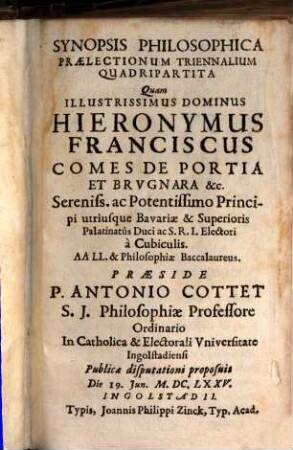Synopsis philosophica praelectionum triennalium quadripartita