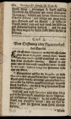 Cap. X. Von Oeffnung oder Paracenthesi des Bauchs.