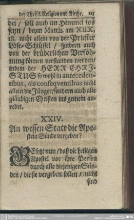 XXIV. An wessen Statt die Aposteln Sünde vergeben?