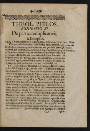 Theol. Philos. Exhibitio XI.