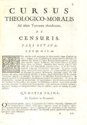 Cursus theologico-moralis, 2,4=8. De Censuris