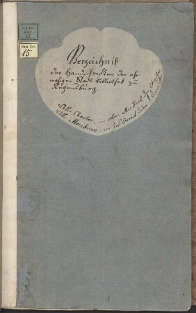 Verzeichniß der Handschriften der ehemaligen Stadt-Bibliothek zu Regensburg - BSB Cbm Cat. 15 : Abschrift von Bd. 1, S. I-CXXIV des obigen Katalogs
