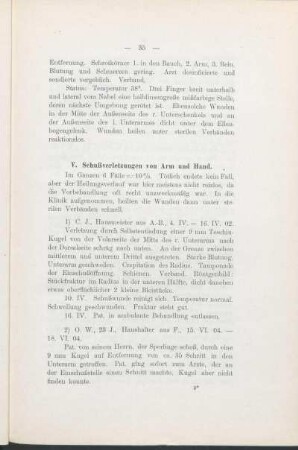 V. Schußverletzungen von Arm und Hand.