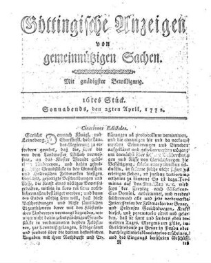 16tes Stück. Sonnabends, den 25ten April, 1772.
