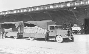 Ulm Gbf. MAN-Reichsbahn-LKW Getreidesäcke Proviantämter Ladearbeiter Kraftwagenfahrer