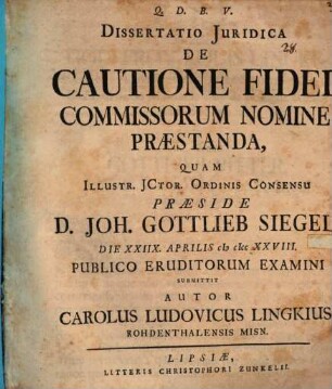 Diss. iur. de cautione fideicommissorum nomine praestanda
