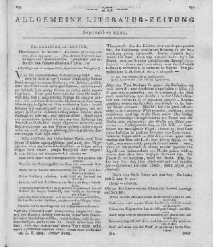 Aratus: Phainomena Kai Diosēmeia - Des Aratos Sternerscheinungen Und Wetterzeichen. Übers. u. erklärt v. J. H. Voss. Hrsg. v. J. H. Voss. Heidelberg: Winter 1824