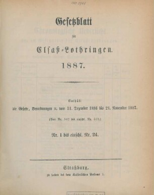 1887: Gesetzblatt für Elsaß-Lothringen