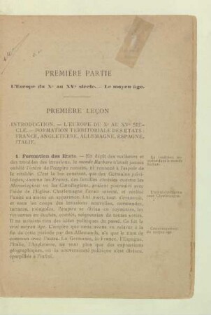 Premiére partie L'Europe du Xe au XVe siécle. - Le moyen âge