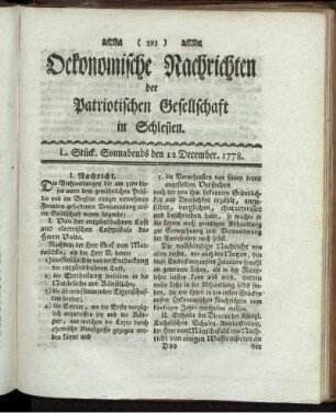 L. Stück. Sonnabends den 12 December. 1778.