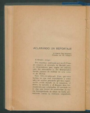 Aclarando un reportaje : A Carlos Vega Belgrano, Director de "El Tiempo".