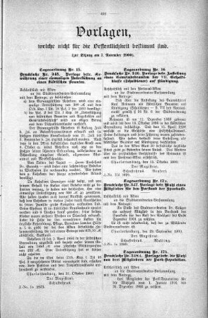 Vorlagen welche nicht für die Oeffentlichkeit bestimmt sind., 07. November 1900