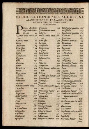 Ex. Collectionib. Ant. Augustini ... Nomina Omnium Pontificum Romanorum.