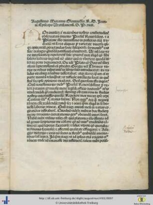 Augustinus Moravus Olomucensis Reverendo Domino Joanni Episcopo...