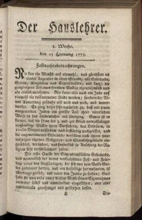 8. Woche, d. 25. Hornung 1775