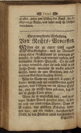 Die neunzehende Abtheilung, Von Rechts-Processen. - Die zwantzigste Abtheilung, Vom Spielen.