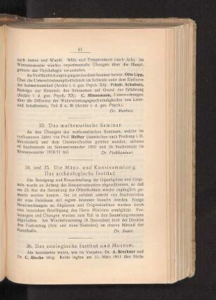 34. und 35. Die Münz- und Kunstsammlung. Das archäologische Institut.