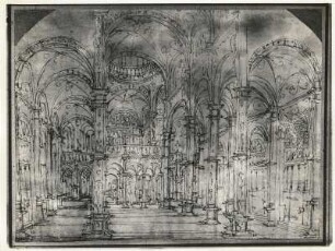 Unbekannter Meister (deutsch oder niederländisch): Inneres einer Kirche. Federzeichnung, um 1520/1540. Dresden: Kupferstich-Kabinett