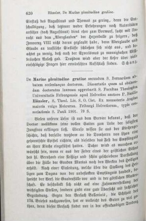 620-621 [Rezension] Hänsler, Basilius, De Mariae plenitudine gratiae secundum S. Bernhardum, abbatem ecclesiaeque doctorem