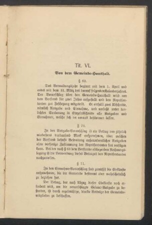 VI. Von dem Gemeinde-Haushalt