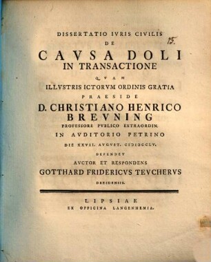Diss. iuris civilis de causa doli in transactione