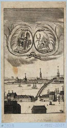 Ansicht von Dresden, Blick von der rechten Elbseite über die alte Augustusbrücke auf die Altstadt