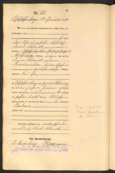 Standesamtsbuch der Stadt Aschaffenburg: Geburten 365/1900 - 184/1901