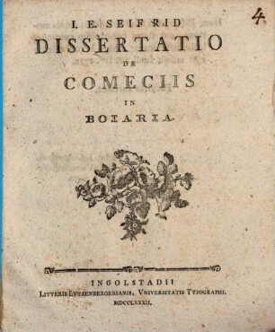I.E. Seifrid Dissertatio De Comeciis In Boiaria