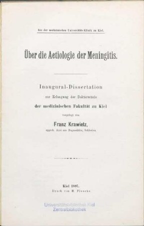 Über die Aetiologie der Meningitis
