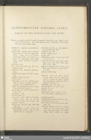 Supplementary English index, mainly to the introduction and notes