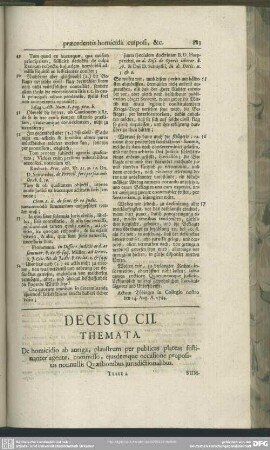 Decisio CII. De homicidio ab auriga, plaustrum per publicas plateas festinanter agente, commisso, eiusdemque occasione propositis nonnullis Quaestionibus iurisdictionalibus