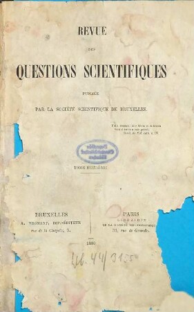 Revue des questions scientifiques. 8 = A. 4. 1880