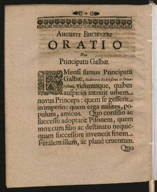 Augusti Buchneri Oratio De Principatu Galbae.