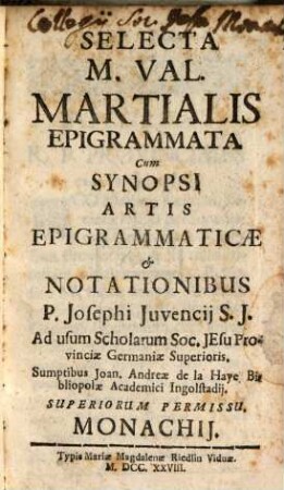 Selecta M. Val. Martialis Epigrammata