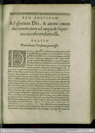 Rem Poeticam Ad gloriam Dei, & animi emendationem, non ad impia & supervacua referendam esse