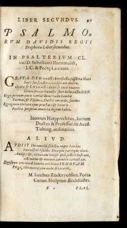 Psalmorum Davidis Regii Prophetae Liber secundus.