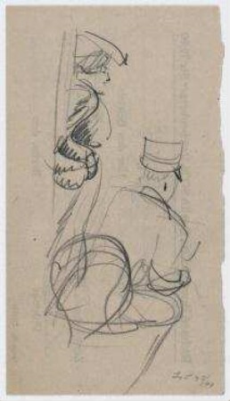 [o.T.]. Dame mit Hut und Mann in Uniform