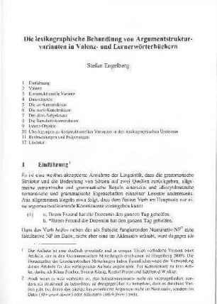 Die lexikographische Behandlung von Argumentstrukturvarianten in Valenz- und Lernerwörterbüchern