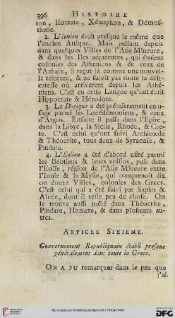 Article sixième: Gouvernement Republiquain établi presque généralement dans toute la Grèce